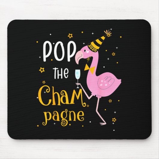 P The Champagne It's New Year! Funny Flamingo Drin マウスパッド (正面)