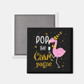 P The Champagne It's New Year! Funny Flamingo Drin マグネット (正面/裏面)