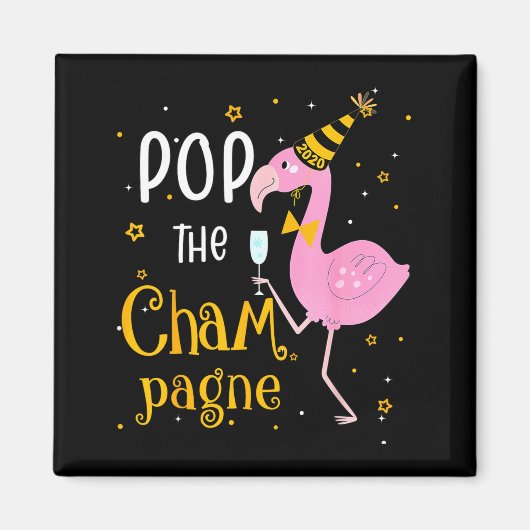 P The Champagne It's New Year! Funny Flamingo Drin マグネット (正面)