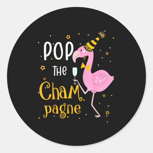 P The Champagne It's New Year! Funny Flamingo Drin ラウンドシール (正面)
