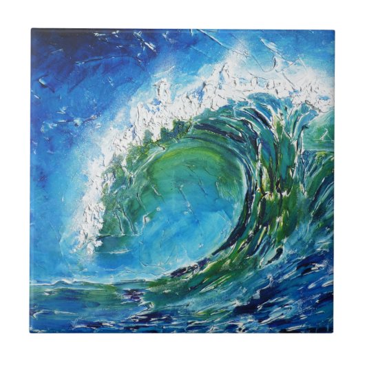 © P Wherrellのファインアートの油絵の波の海の海 タイル (正面)