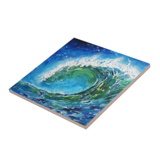 © P Wherrellのファインアートの油絵の波の海の海 タイル