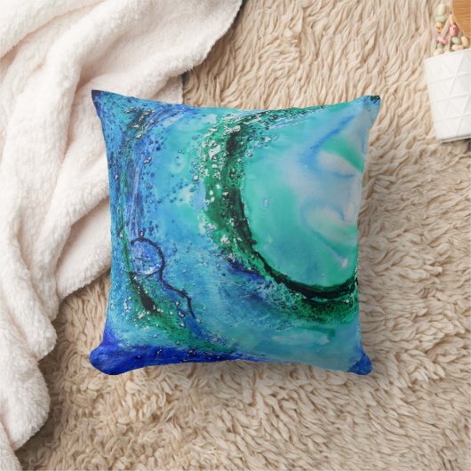 © P Wherrellの海の恋人の芸術の波の青緑 クッション (ブランケット)