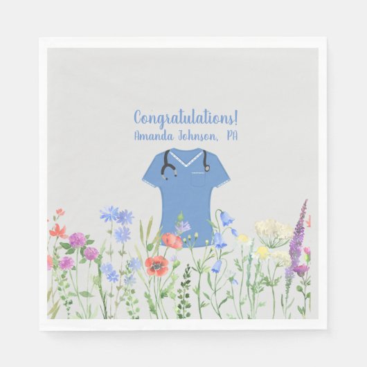 PAパーソナライズされた医師アシスタントの青いスクラブ スタンダードランチョンナプキン (正面)
