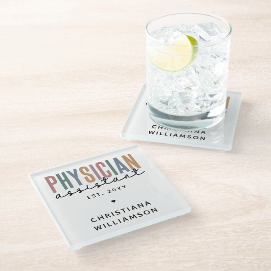 PA医パーソナライズされた師補助卒業 ガラスコースター (アングル)