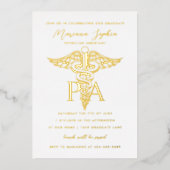 PA医師のアシスタントCADUCEUS卒業金ゴールド 箔招待状 (正面)