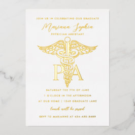 PA医師のアシスタントCADUCEUS卒業金ゴールド 箔招待状