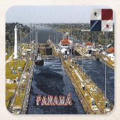 PA0003アメリカ – パナマ – 運河ロック – パノラマ スクエアペーパーコースター (正面)