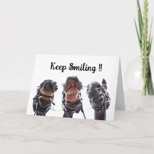 Paarden in de mond gekeken. 3 paarden lachend. サンキューカード (正面)