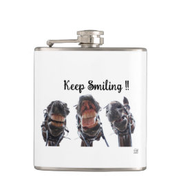 Paarden in de mond gekeken. 3 paarden lachend. フラスク