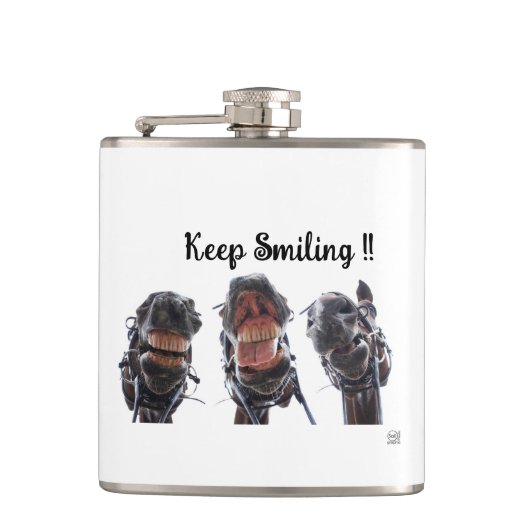 Paarden in de mond gekeken. 3 paarden lachend. フラスク (正面)