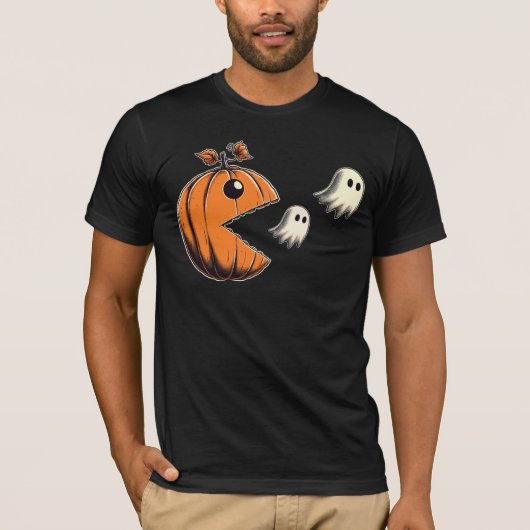 PacBooパンプキンハロウィーンレトロビデオゲーム Tシャツ (正面)