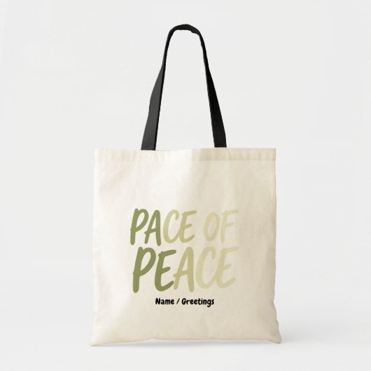 Pace of Peace Green Slow Living Mindfulness Mantra トートバッグ (正面)