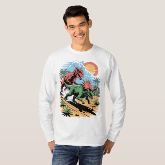 Pachyrhinosaurus racing past a Carnotaurus Tシャツ (正面フル)