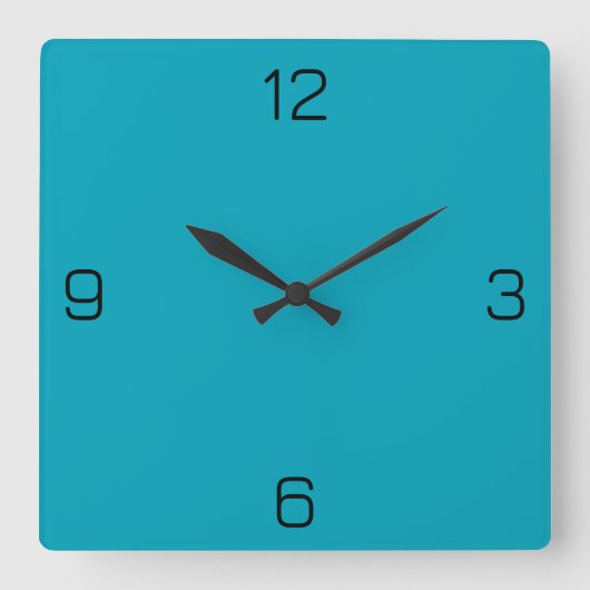 Pacific Blue 00A1B9カラー – 名前を追加するオプション スクエア壁時計 (正面)