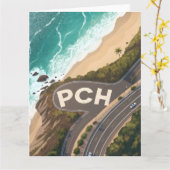 Pacific Coast Highway Aerial Travel Art カード (黄色い花)