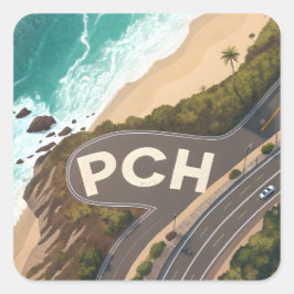 Pacific Coast Highway Aerial Travel Art スクエアシール
