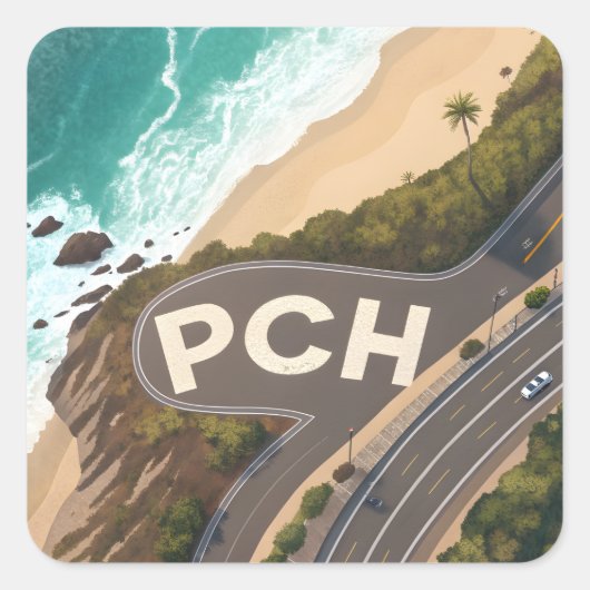 Pacific Coast Highway Aerial Travel Art スクエアシール (正面)