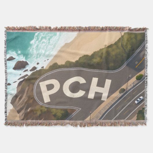 Pacific Coast Highway Aerial Travel Art スローブランケット (正面)