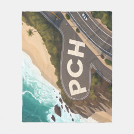 Pacific Coast Highway Aerial Travel Art フリースブランケット