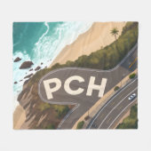 Pacific Coast Highway Aerial Travel Art フリースブランケット (正面(横))