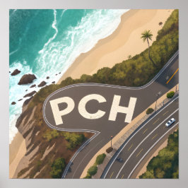 Pacific Coast Highway Aerial Travel Art ポスター