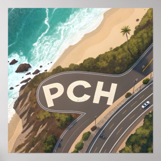 Pacific Coast Highway Aerial Travel Art ポスター (正面)