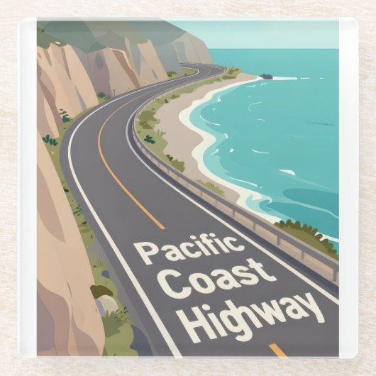 Pacific Coast Highway Graphic Travel Art ガラスコースター (正面)