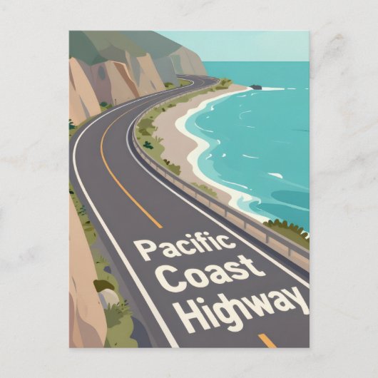 Pacific Coast Highway Graphic Travel Art シーズンポストカード (正面)
