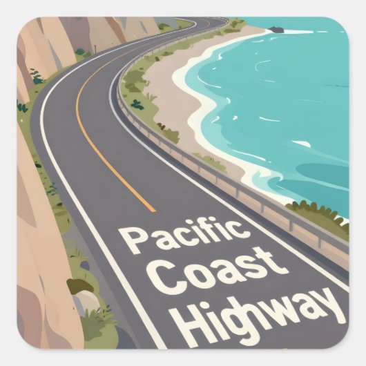 Pacific Coast Highway Graphic Travel Art スクエアシール (正面)