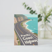 Pacific Coast Highway Graphic Travel Art ポストカード (スタンド正面)