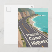 Pacific Coast Highway Graphic Travel Art ポストカード (正面/裏面)