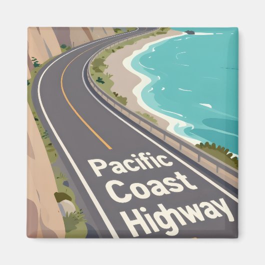 Pacific Coast Highway Graphic Travel Art マグネット (正面)