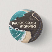 Pacific Coast Highway Graphic Travel Art 缶バッジ (正面)