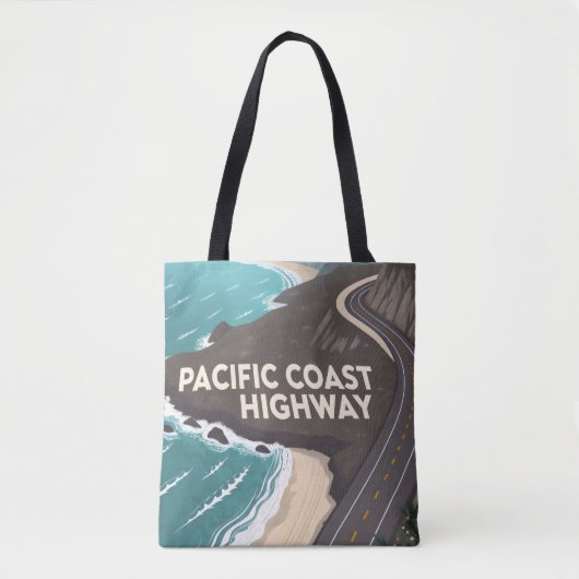 Pacific Coast Highway Retro Travel Art トートバッグ (正面)