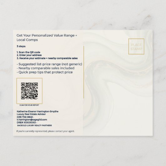 Pacific Heights Luxury Home Value QR Code Realtor  ポストカード (裏面)