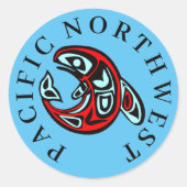 Pacific Northwest Native Orca Art Killer Whale ラウンドシール (正面)