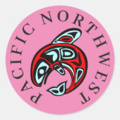 Pacific Northwest Native Orca Killer Whale Pink ラウンドシール (正面)