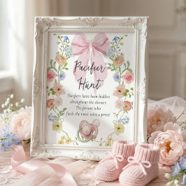 Pacifier Hunt Baby Shower Game Sign ポスター