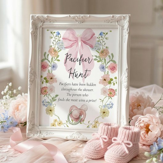 Pacifier Hunt Baby Shower Game Sign ポスター