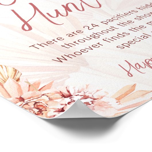 Pacifier Hunt Boho Bohemian Baby Shower Sprinkle ポスター (角)