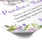 Pacifier Hunt Lavender Girl Elephant Baby Shower ポスター (角)