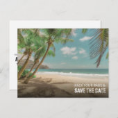 Pack Your Bags and Save the Date Beach Wedding 案内ポストカード (正面/裏面)