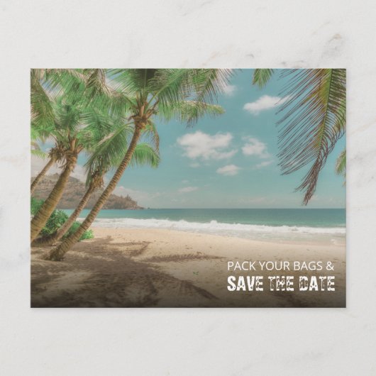 Pack Your Bags and Save the Date Beach Wedding 案内ポストカード (正面)