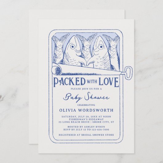 Packed with Love Fisherman Core Baby Shower 招待状 (正面/裏面)