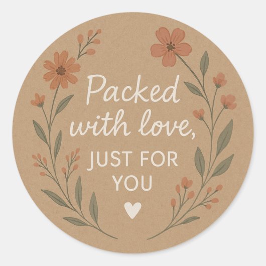 Packed with Love Floral Kraft Sticker ラウンドシール (正面)
