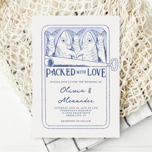 Packed with Love Hand Drawn Sardines Wedding 招待状