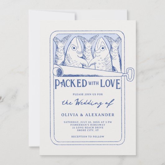 Packed with Love Whimsical Sardines Wedding 招待状 (正面)