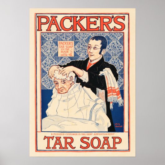 PACKER'S Tar Soap Hair Shampoo Saloon Advertising ポスター (正面)