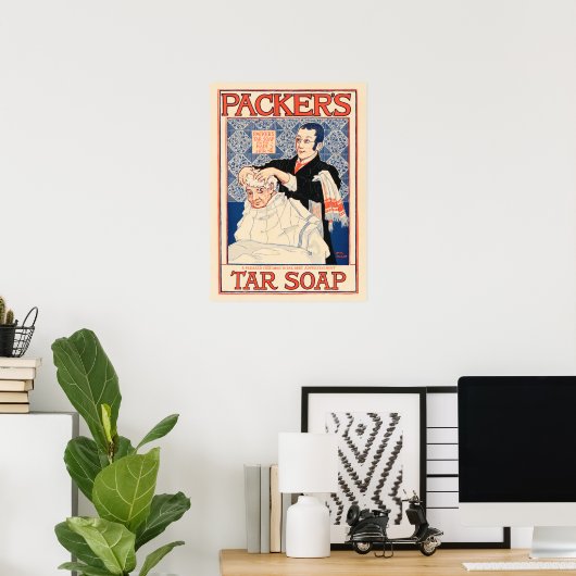 PACKER'S Tar Soap Hair Shampoo Saloon Advertising ポスター (ホームオフィス)